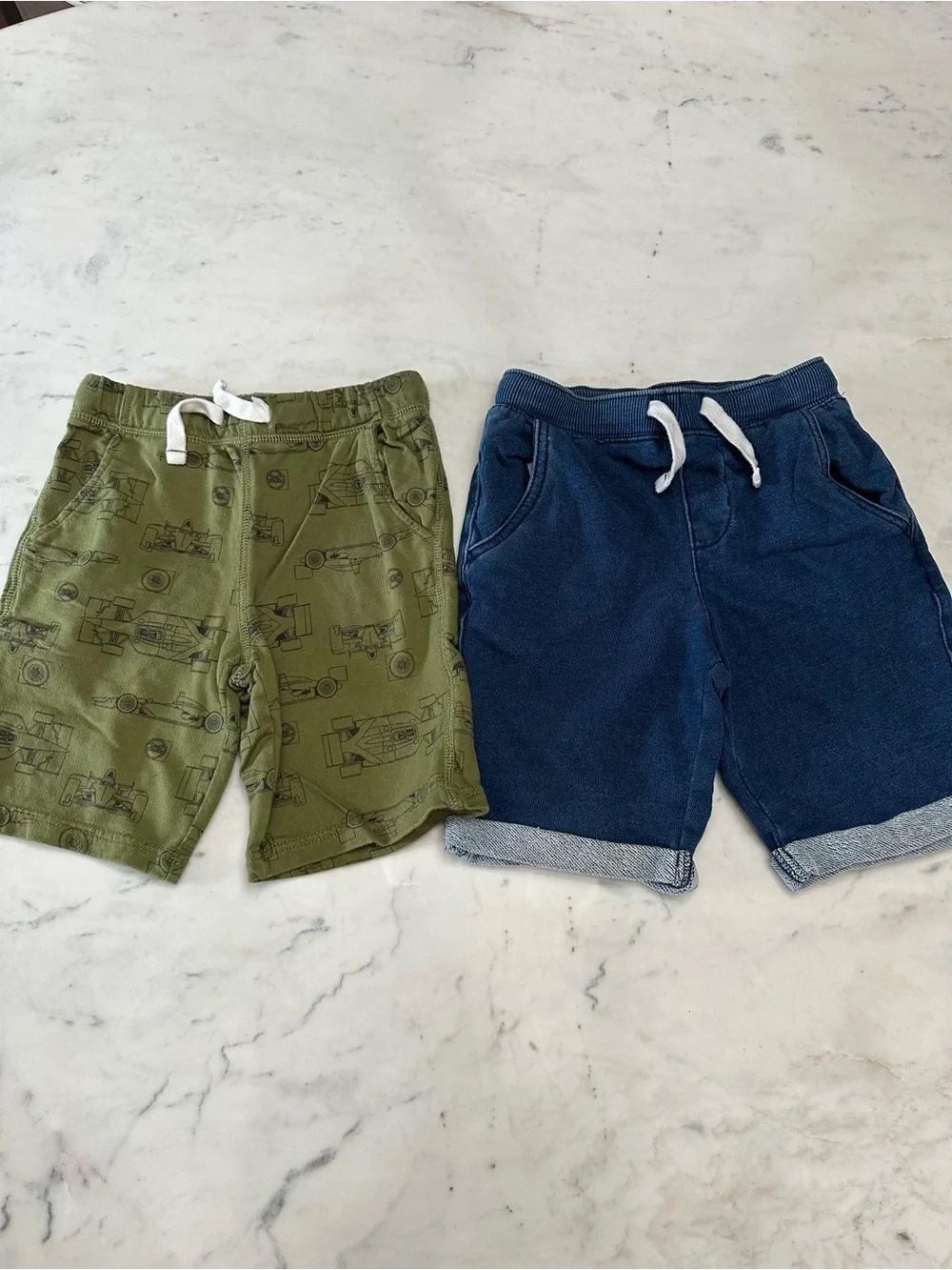 Carter's Olive Green Printed & Navy Drawstring Kids Shorts Set